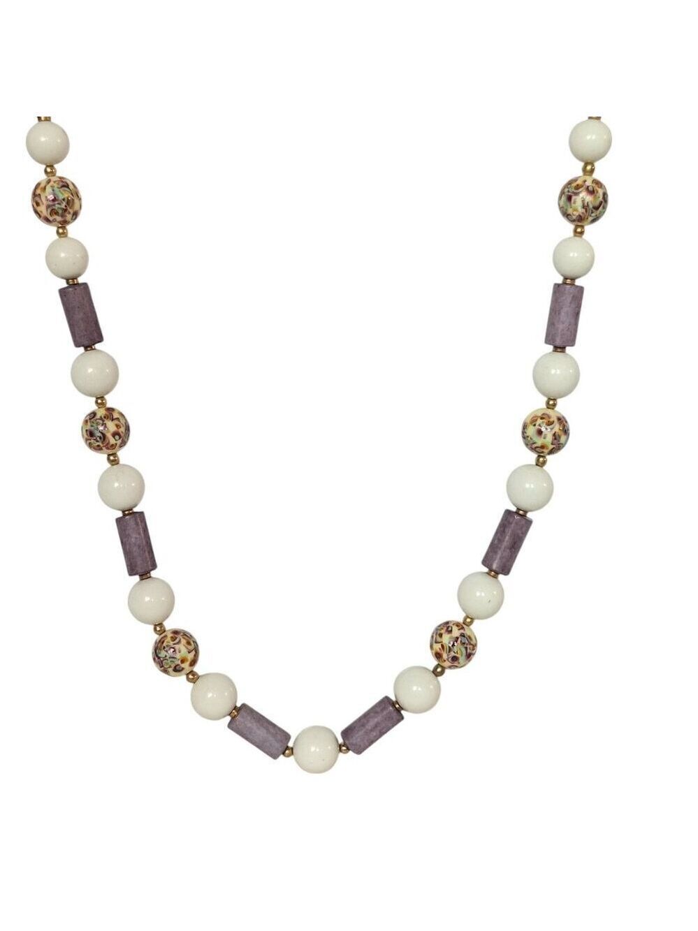 Vintage Bakelite Necklace White Violet Japan